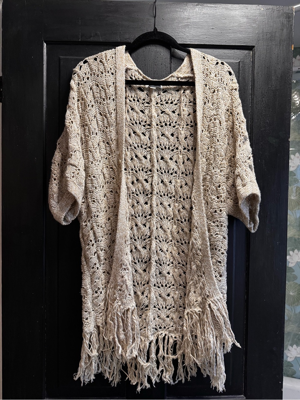 American Eagle Outfitters Open-Knit Fringe Cardigan - Cream